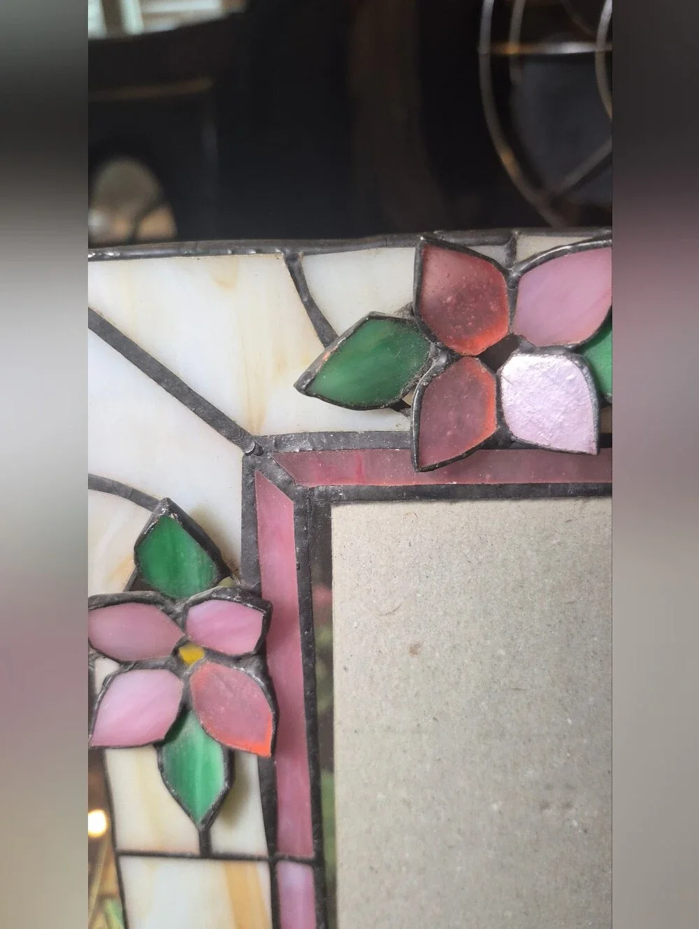 Stained Glass Floral Photo Frame - Pink & Green VINTAGE